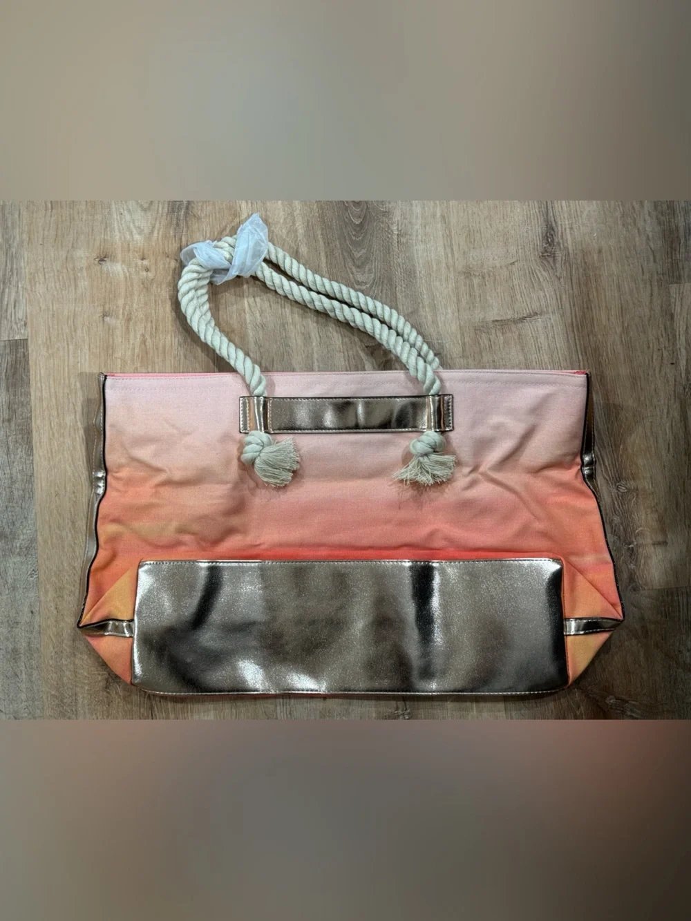 NEW Victoria’s Secret Peach Ombre Rope Handle Tote Bag